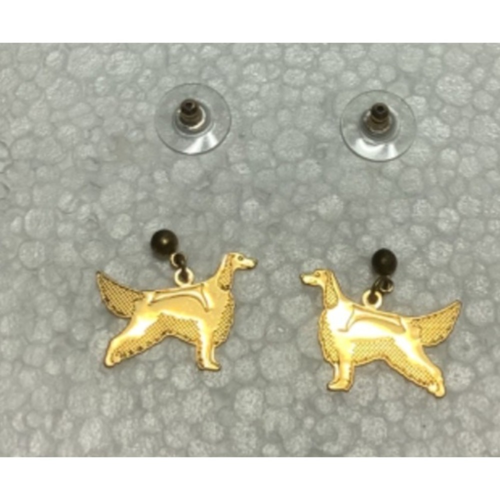Irish Setter Spaniel Dog Gold Tone Earrings Pierced Ear 1" New